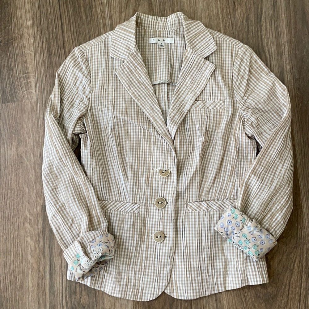 CAbi Seersucker Tan & White Jacket